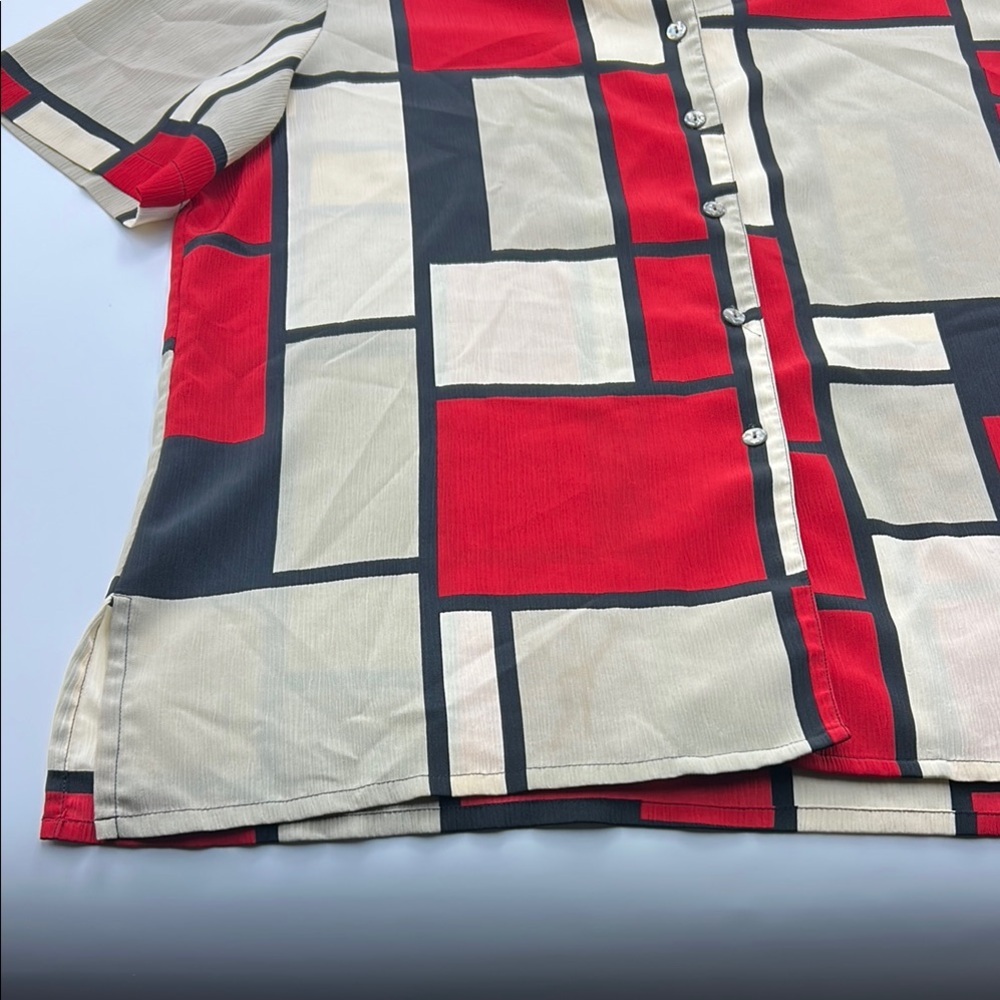 Allison Daley Vintage Button Down Shirt 16 Collared Abstract Ribbed Short Sleeve - Picture 10 of 16